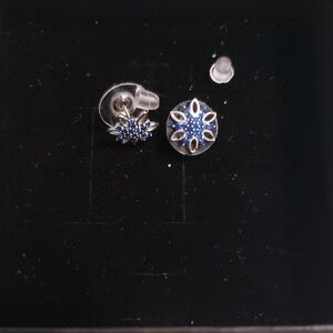 Blue and Silver Snowflake Stud Earrings